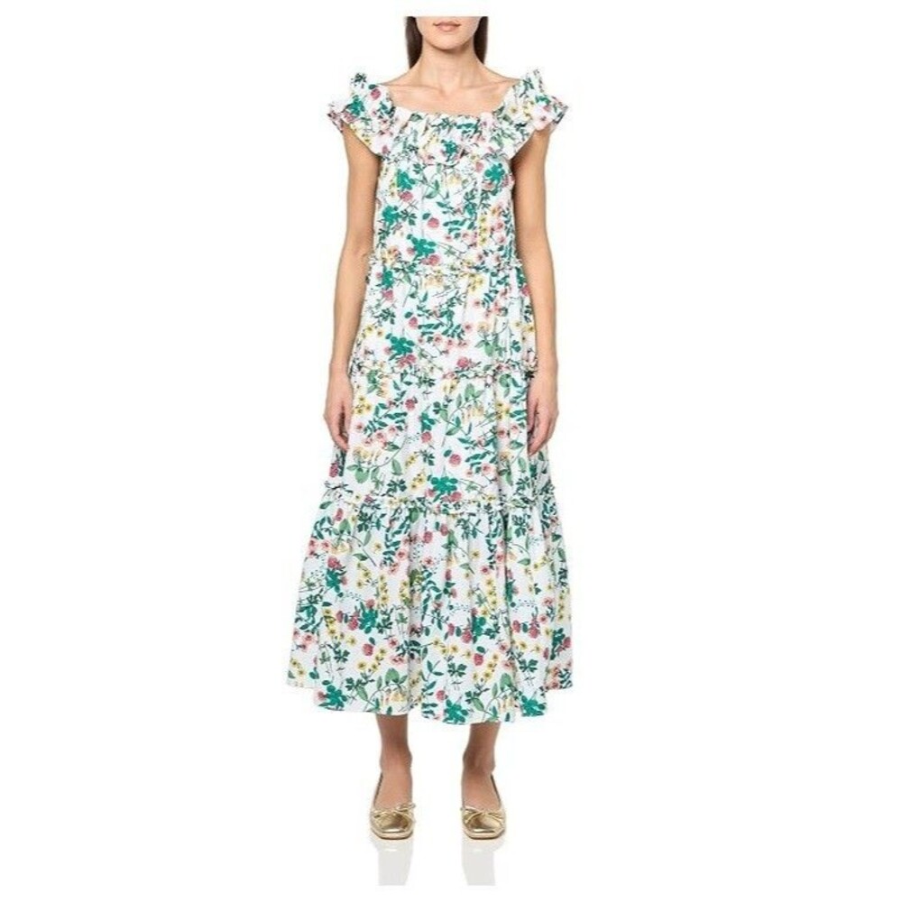 Nautica Womens M White Multi Floral Smocked Off the Shoulder Long Dress NWT K46